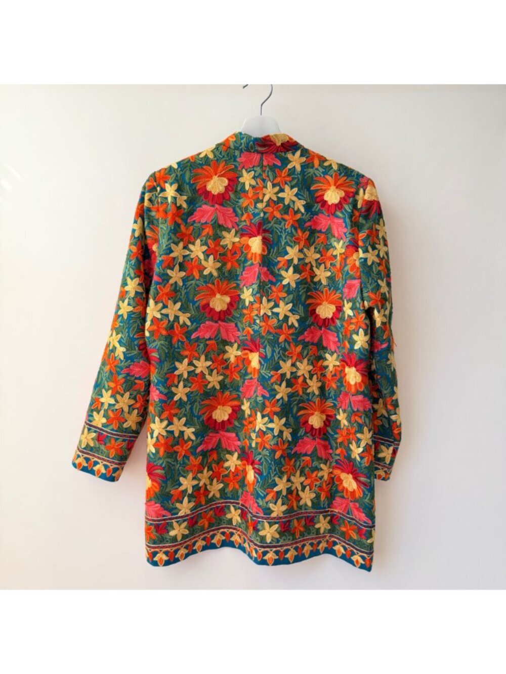 Kashmiri Embroidered Jacket Floral Aari Crewel Coat Boho Artisan Pashmina Style - Picture 2 of 8